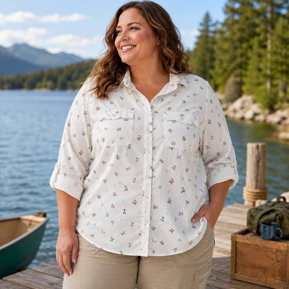 Eddie Bauer Adventurer Shirt 2XL Dragonfly Roll Tab Pockets Button Top Classic
